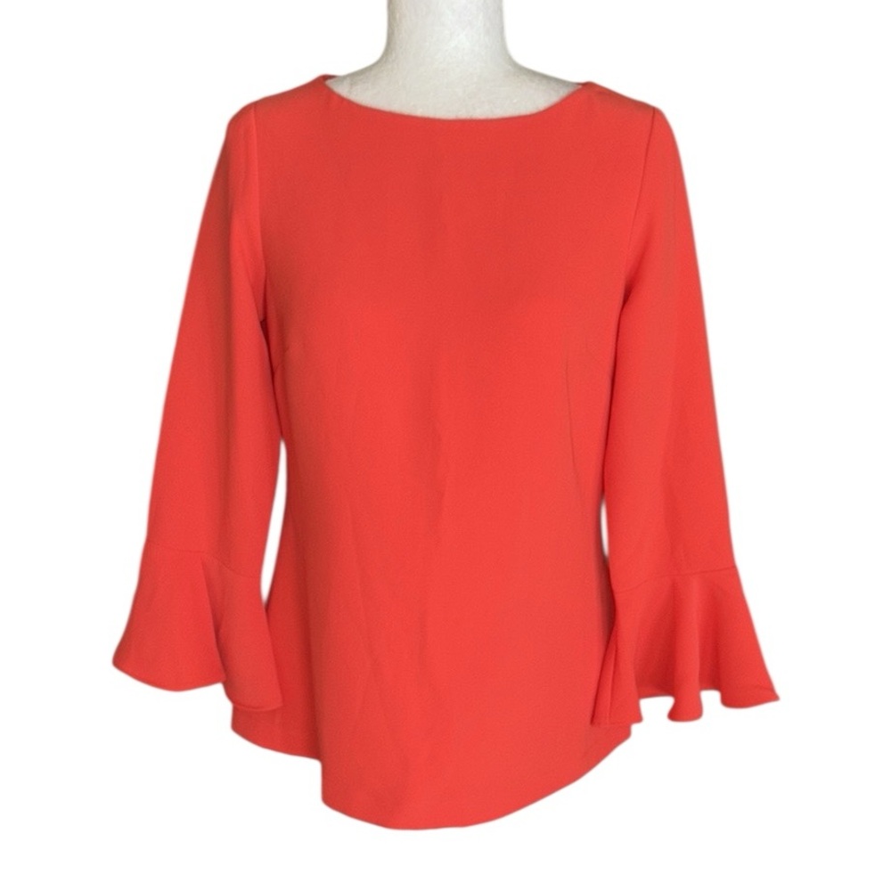 NEW Sail to Sable Tomato Red Orange Ruffle 3/4 Sleeve Blouse - XS